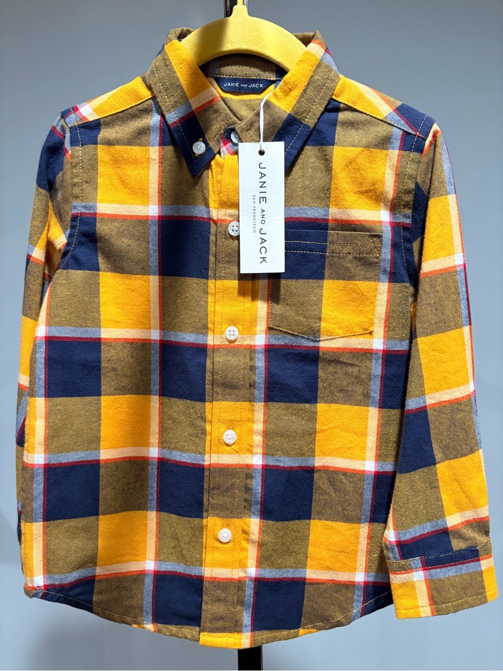 Yellow Navy Plaid Button-Down Shirt